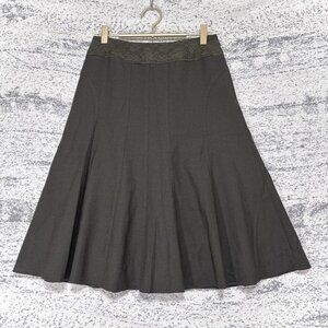 Tranork Wool Cashmere Blend Lace-Inset Flare Skirt Midi Length M